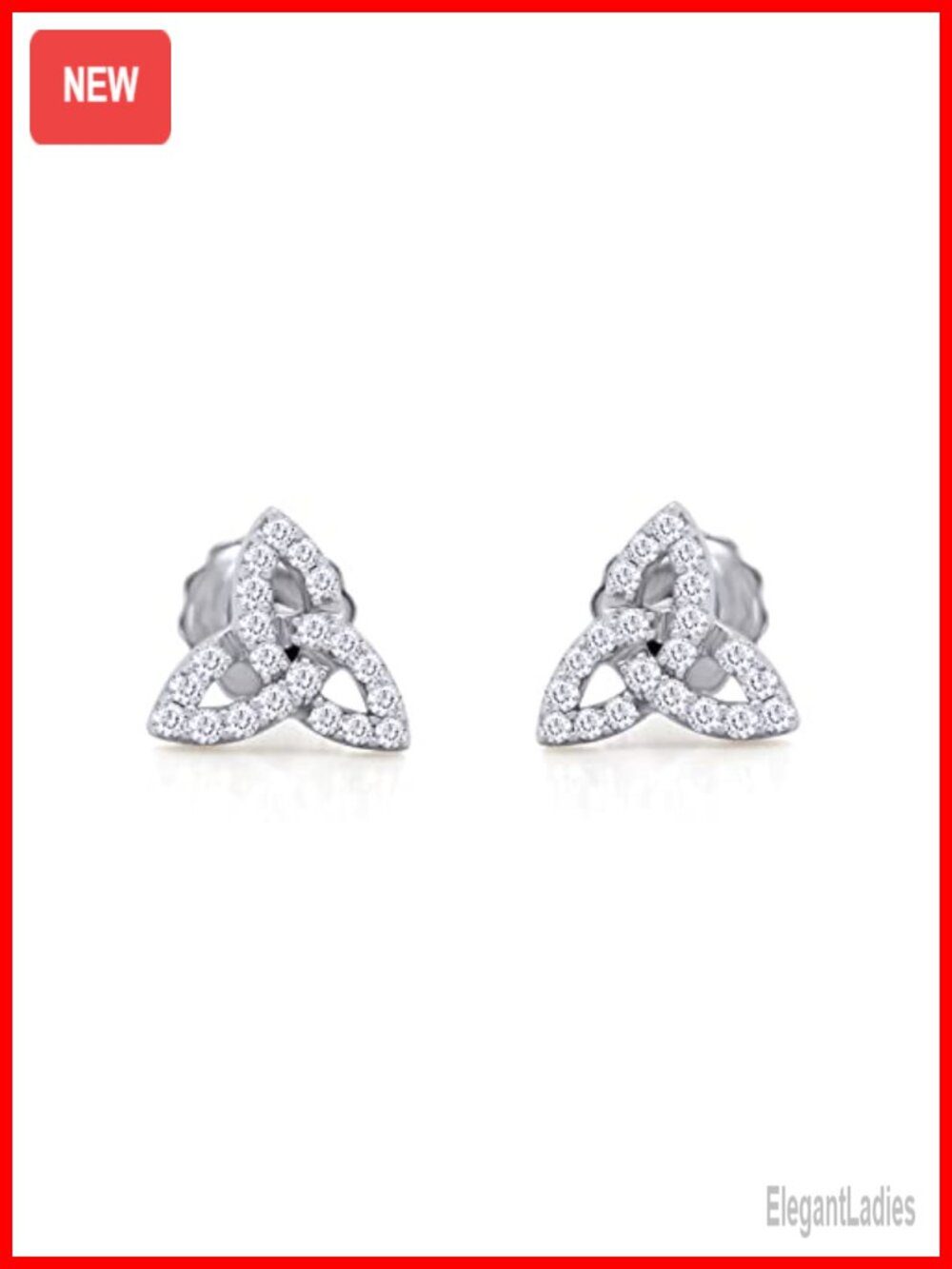 Triangle Celtic Knot Stud Earrings 14K White Gold Plated Sterling Silver 0.10